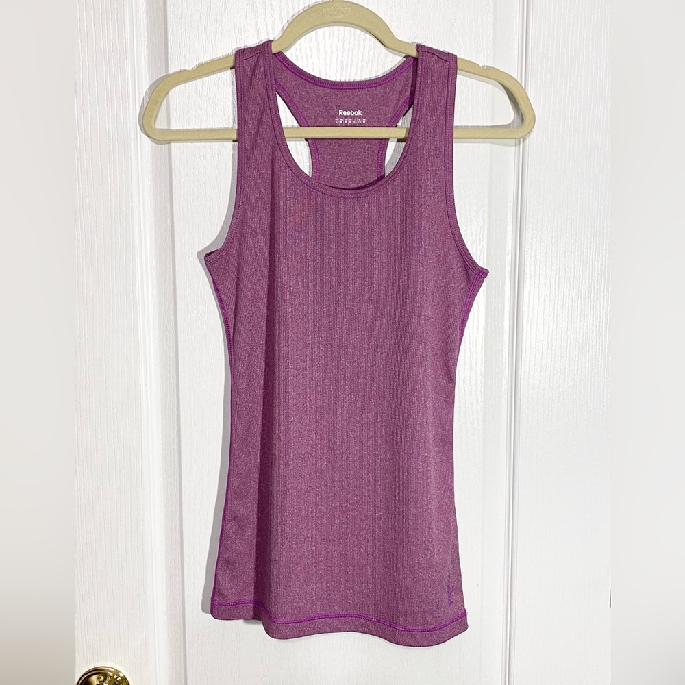 Reebok Ribbed Knit Racerback Performance Tank Top Heather Purple Size Medium